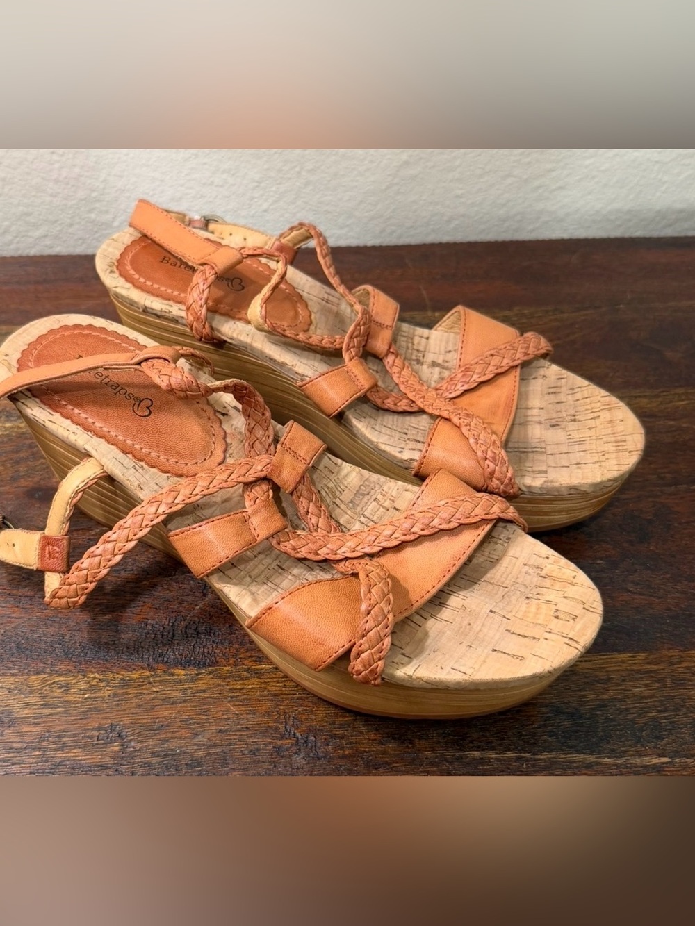 BareTraps tan Braided Cork Wedge Sandals size 9M